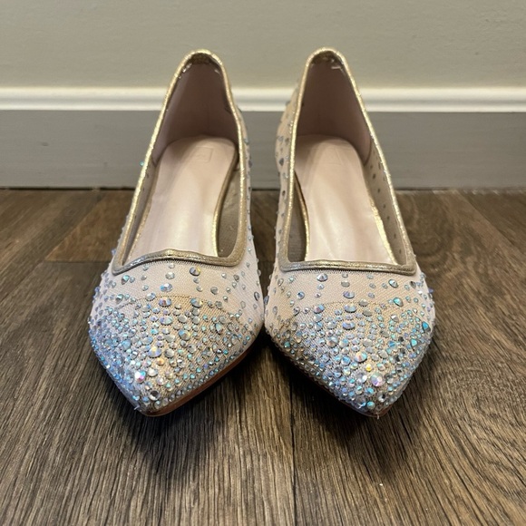 Elegant Beige Rhinestone Kitten Heels - Picture 7 of 9